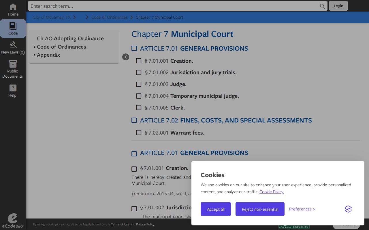 McCamey criminal record check source for the Municipal Court ordinance