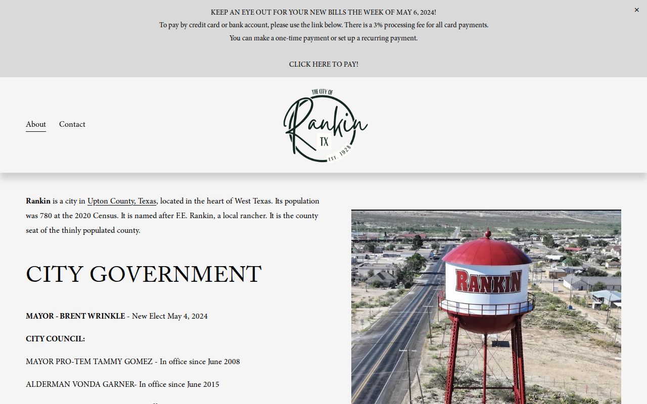 Rankin criminal record check context from the official city history page