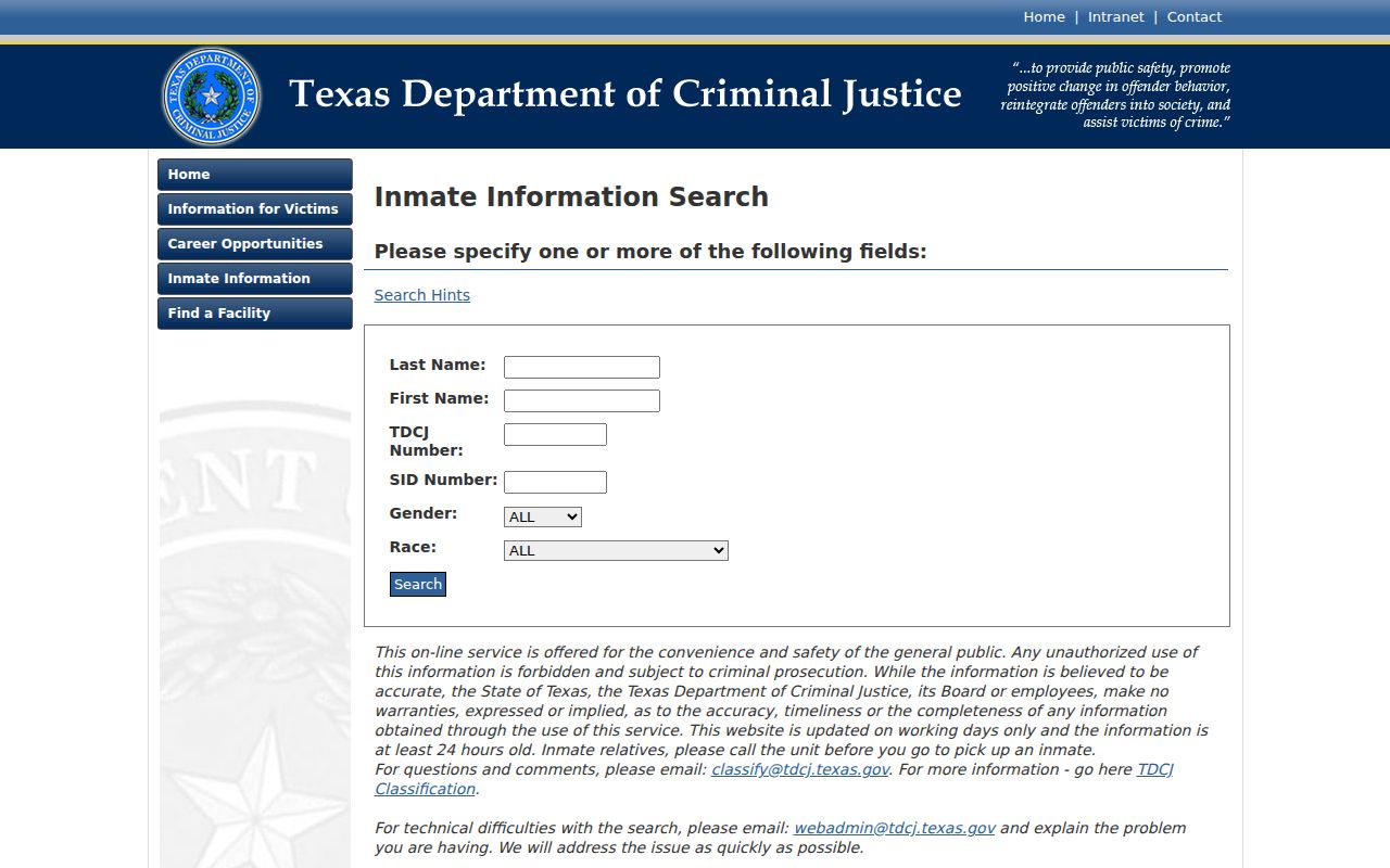 TDCJ state inmate search used after an Upton County arrest and sentence