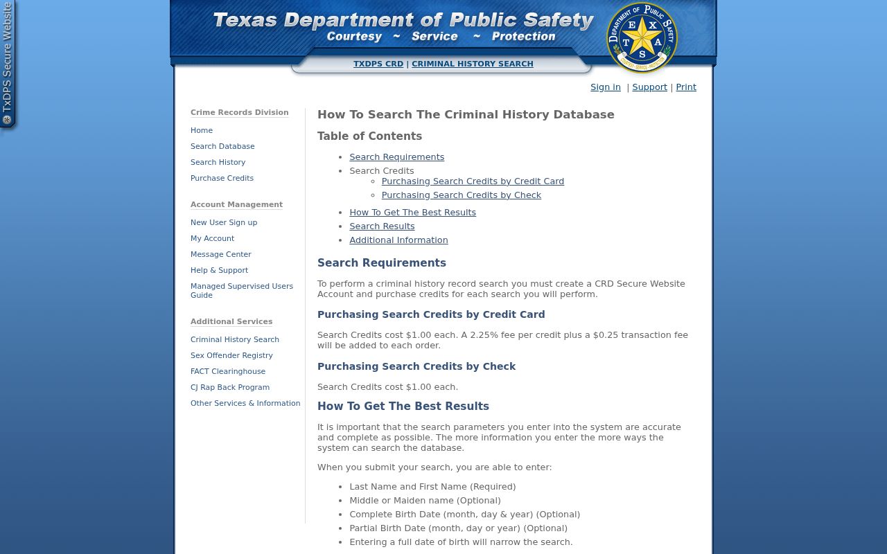 Upton County criminal history Texas DPS search instructions