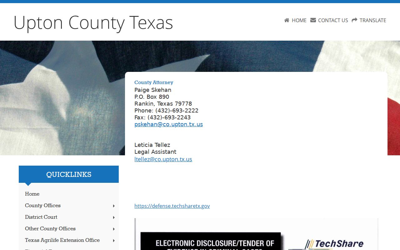 Upton County criminal case County Attorney contact page