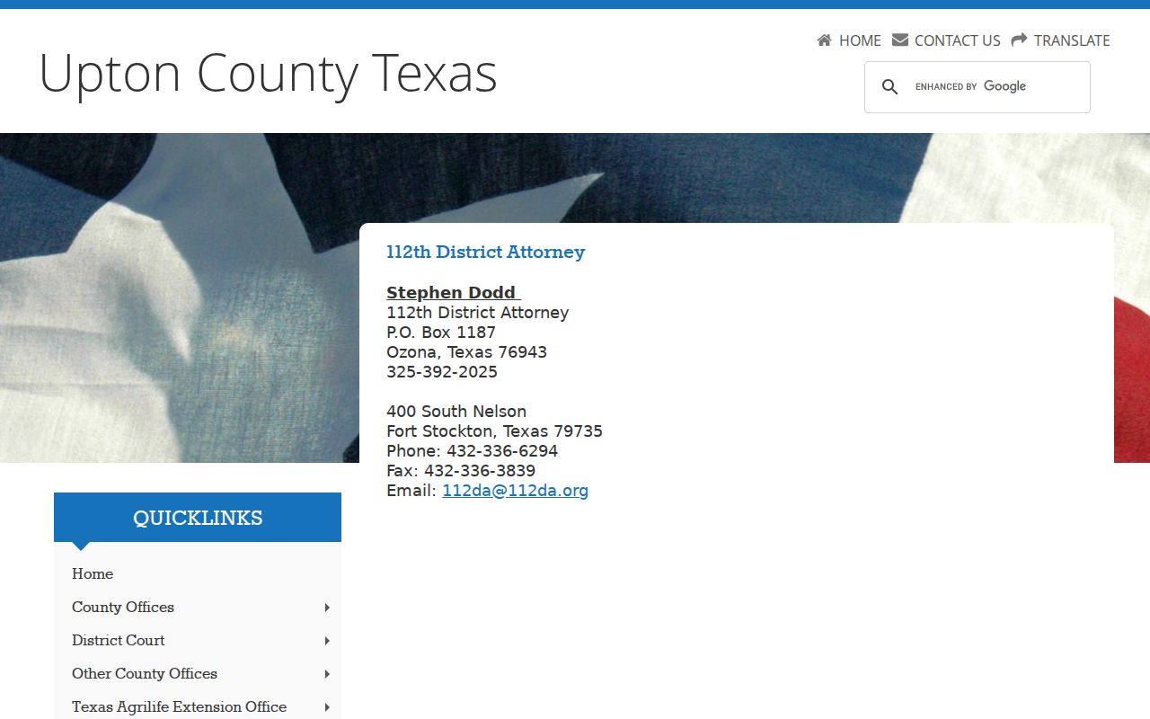112th District Attorney contacts for Upton County felony court cases