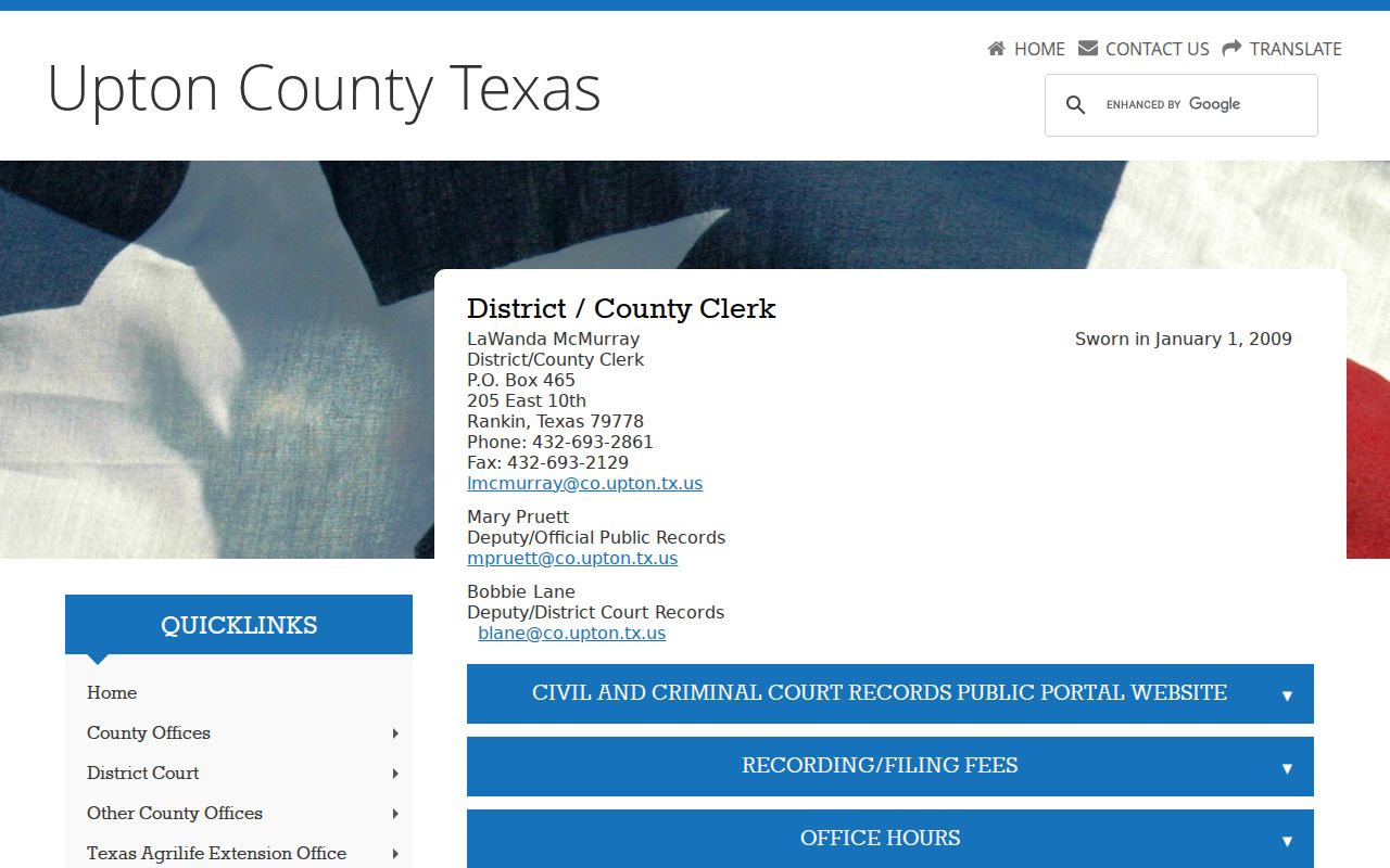 Upton County court case lookup on the District and County Clerk page